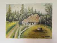 Obraz chatka w lesie