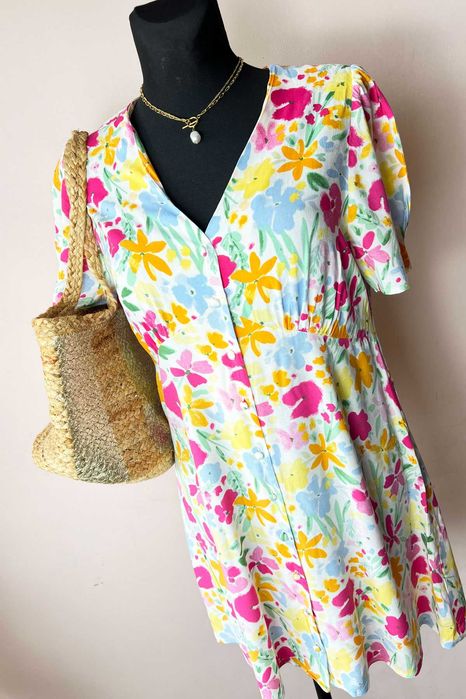 TU kolorowa letnia sukienka w kwiaty 100% wiskoza r. XXL 44 plus size