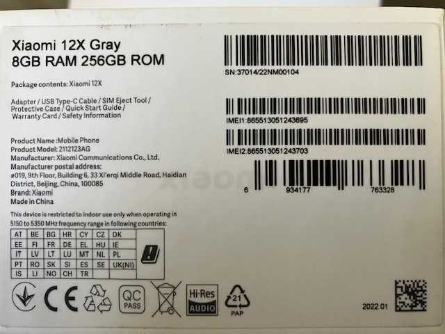 Telefon komórkowy Xiaomi 12X 8/256 grey