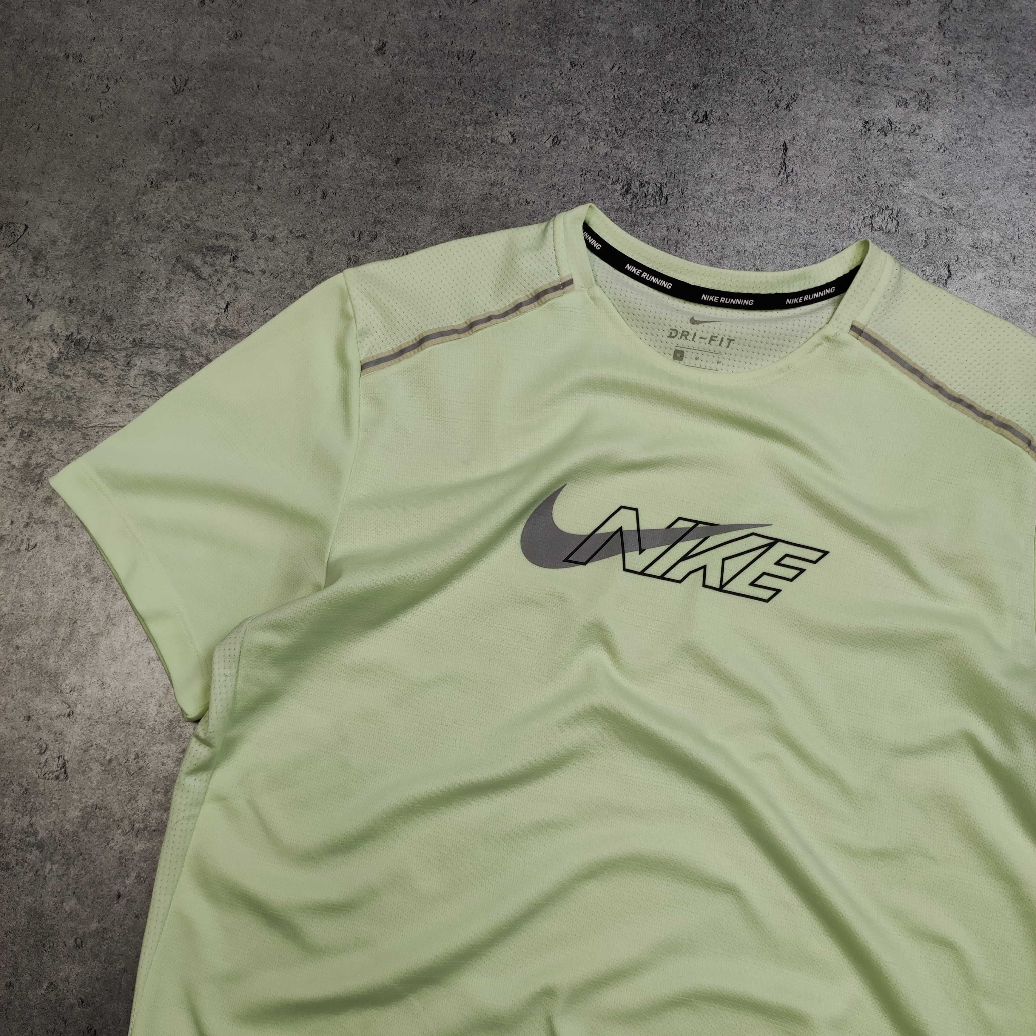 MĘSKA Koszulka Sportowa Limonka Treningowa Nike Dri-Fit Bieganie Logo