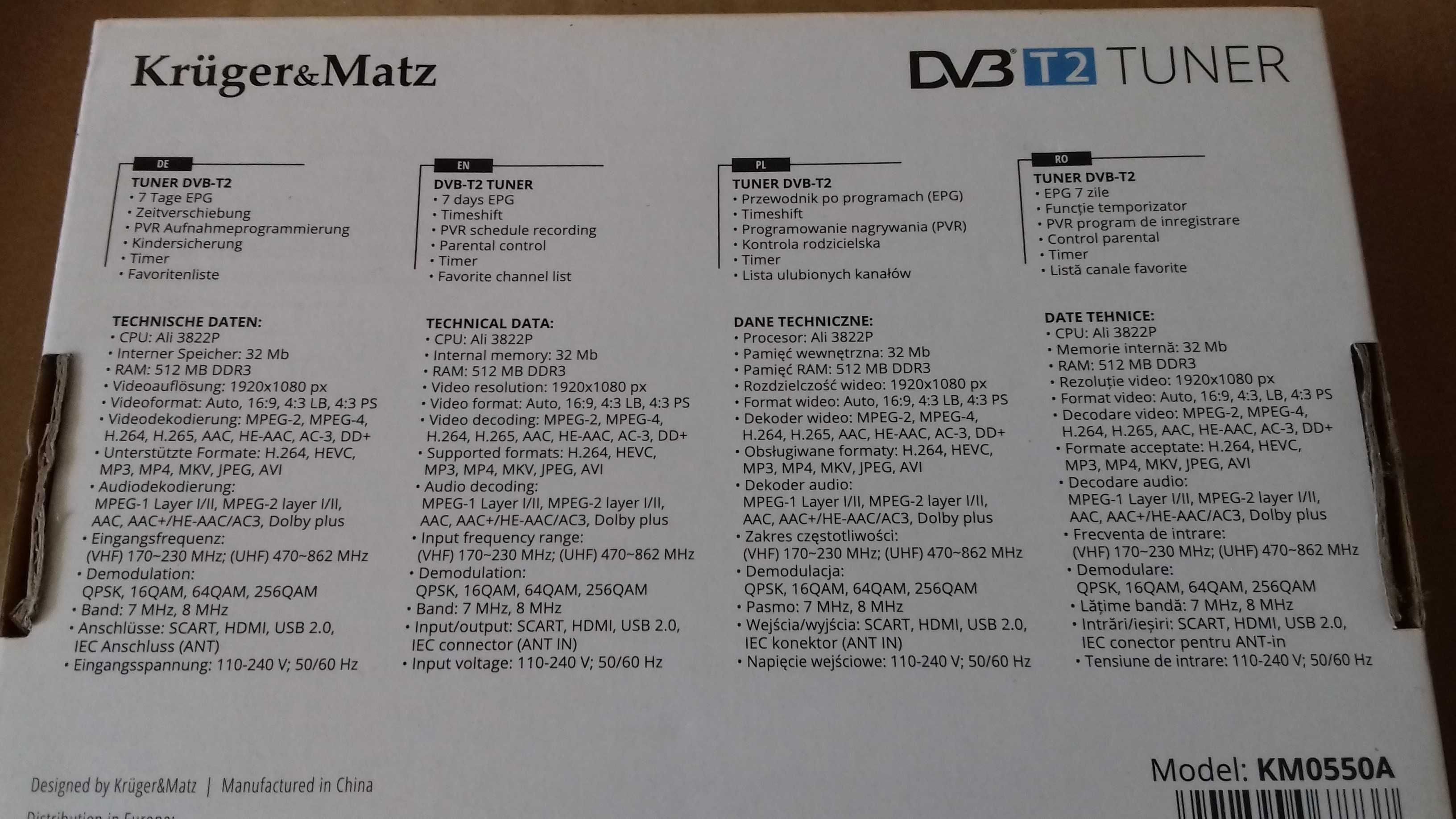 Dekoder tuner DVB T/T2 H.265 HEVC