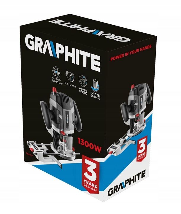 Graphite Frezarka Górnowrzecionowa Do Drewna 1300w Uchwyt 6, 8, 12mm 5