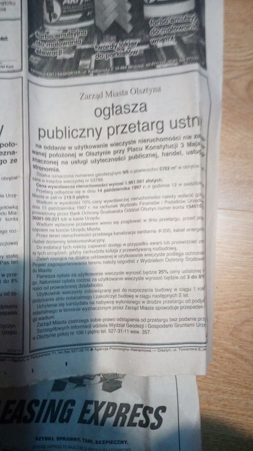 85. Fragment ,,Gazety olsztyńskiej" z 10.1997