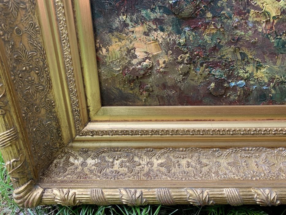 Ogromny 144/114 cm obraz olej na płótnie w rzeźbionej drewnianej ramie