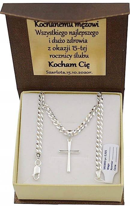 Łańcuszek Srebrny Pancerka 3,80 mm z Krzyżykiem pr 925 Grawer Gratis