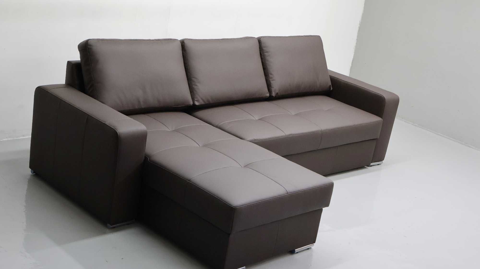 FLO brązowa skóra naturalna narożnik funkcja spania pojemnik sofa 1006