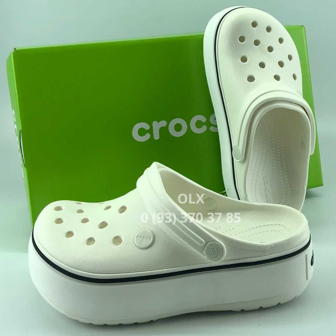 Крокси Жіночі Пудрові Білі Crocs Crocband Platform Blossom White Чорні
