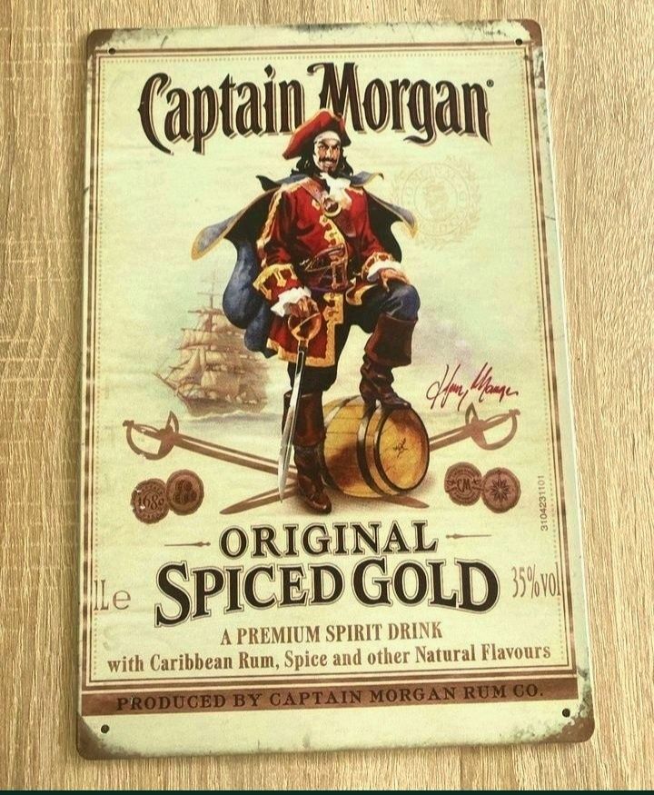 Placa metal 30 x 20 Vintage Captain Morgan Caribbe Rum