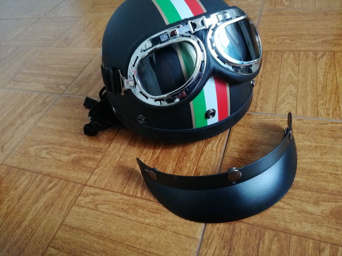 Capacete motard estilo vintage googles