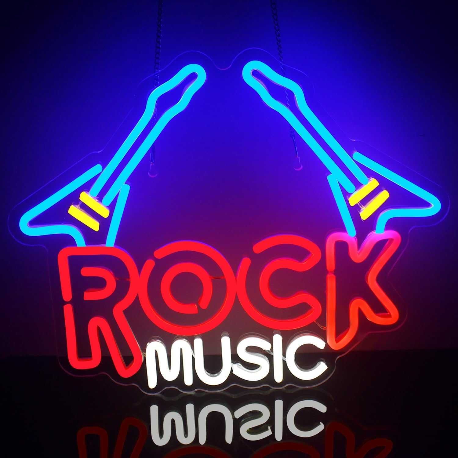 Neon LED Dekoracyjny ROCK MUSIC Wielokolorowy Ściemnialny 40x32 cm USB