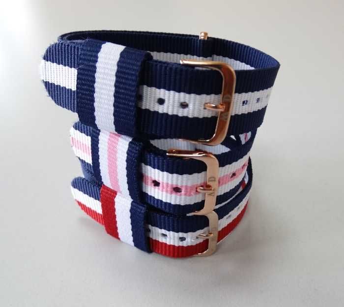 Pasek NATO nylonowy 18mm do zegarka Daniel Wellington złote klamry