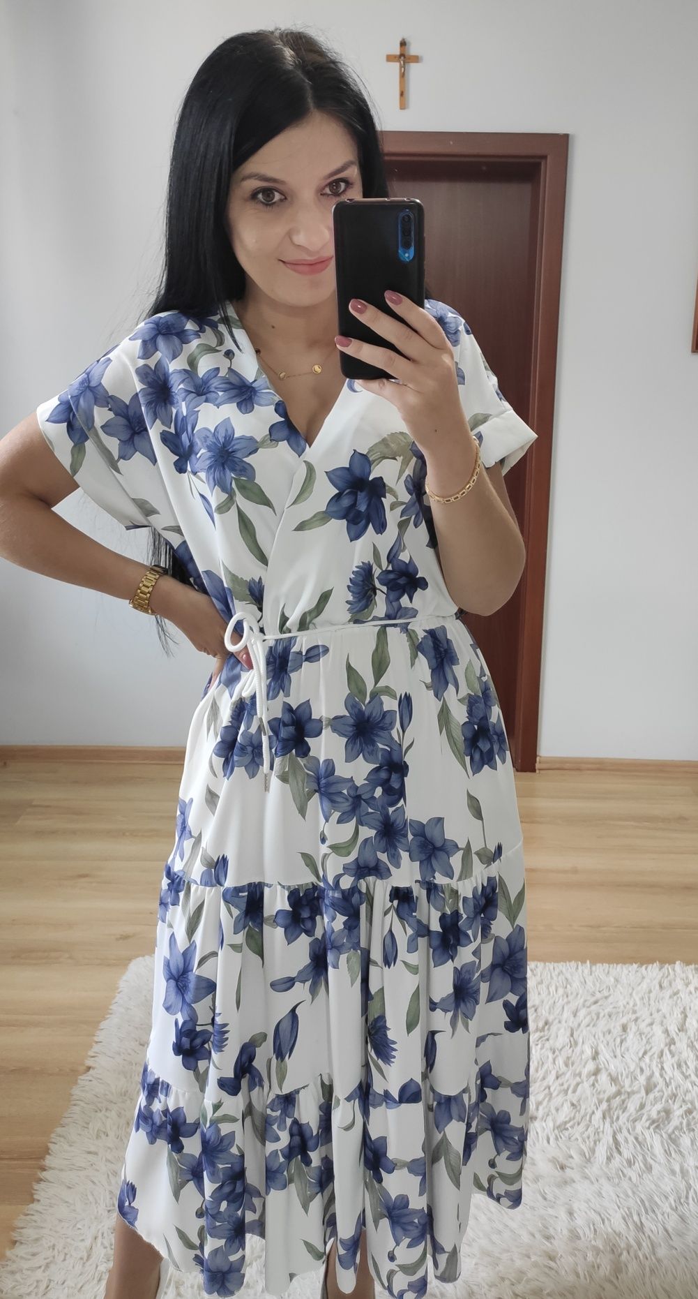 Sukienka MIDI w kwiaty wesele komunia chrzciny