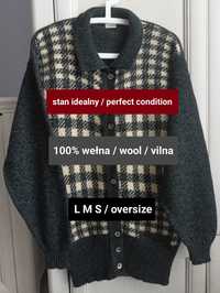 L M S oversize wełniany kardigan vintage 100% wełna jak nowy