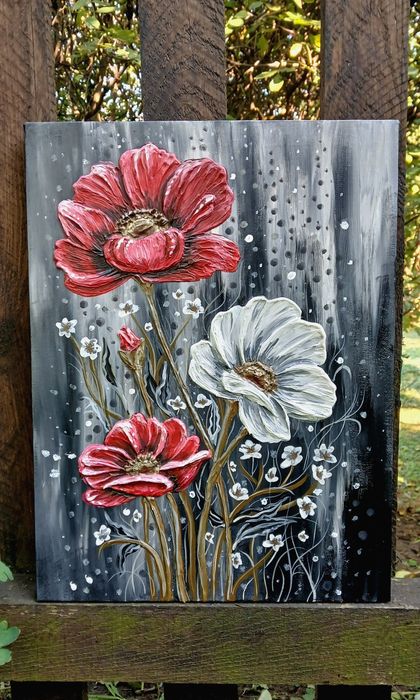 Картина Маки акрилом об'ємна