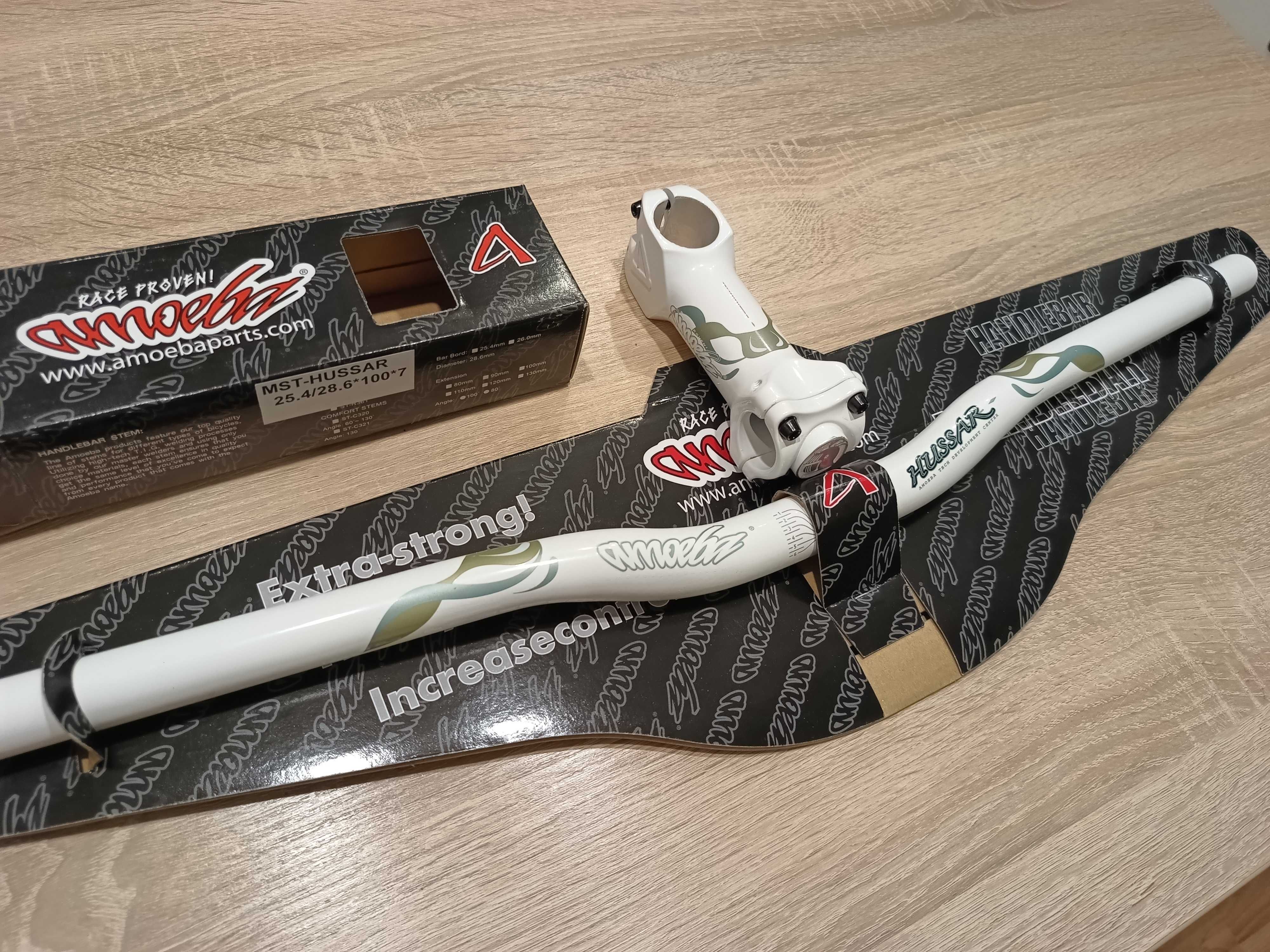 Kierownica + Wspornik AMOEBA Hussar Nowa Biała Alu