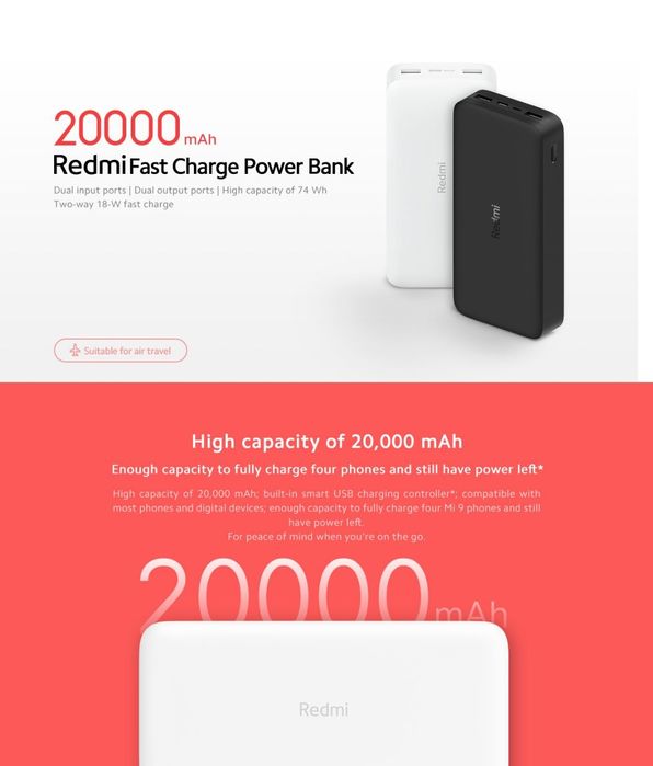Xiaomi Redmi 20000 мАч Power Bank двосторонній Павер Банк