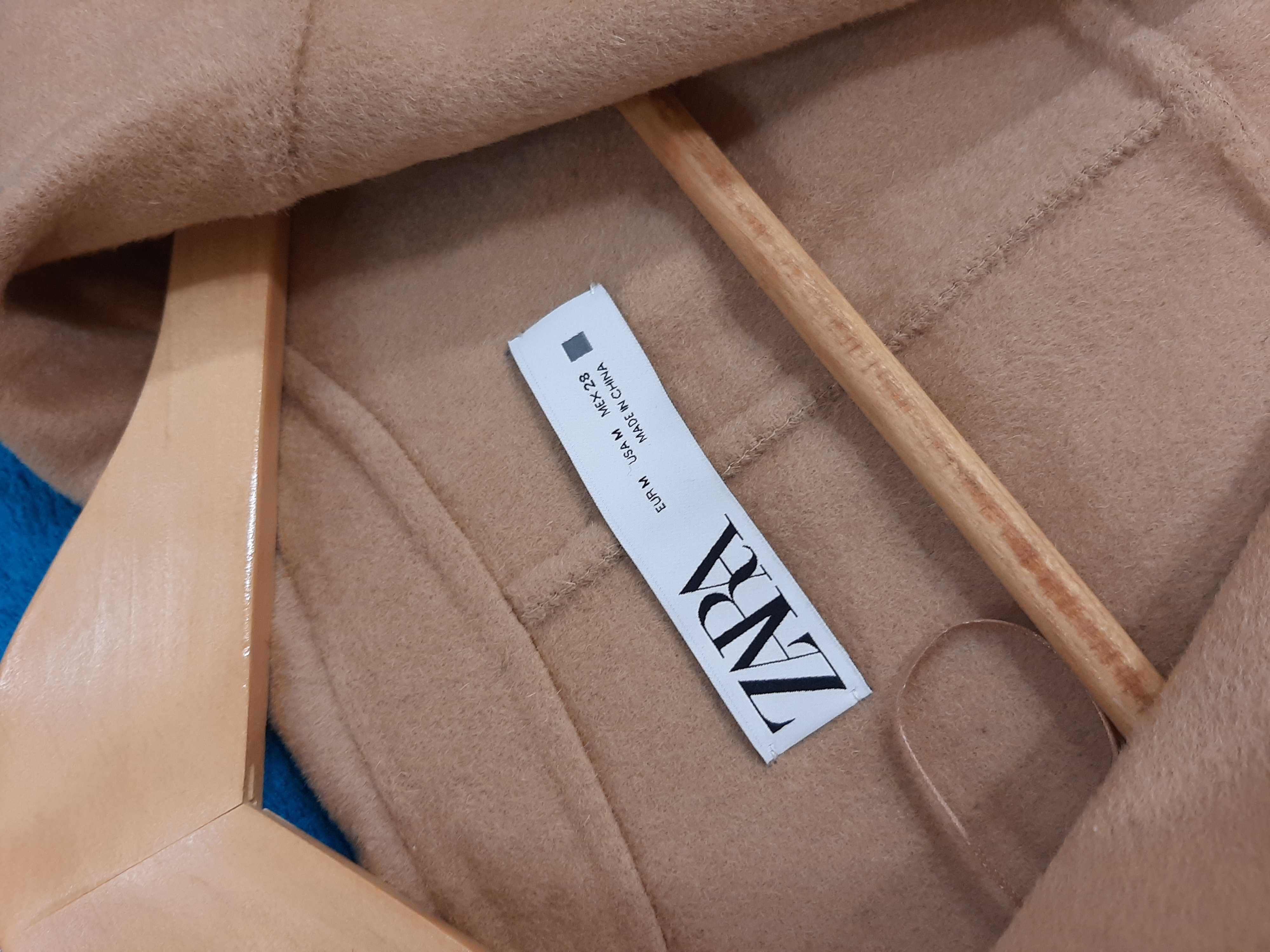 Zara пальто из смесовой шерсти бежевый