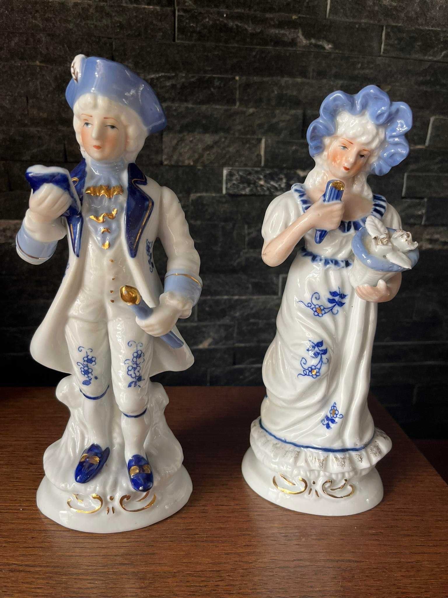 Dama porcelanowa figurka błękitna sygnowana