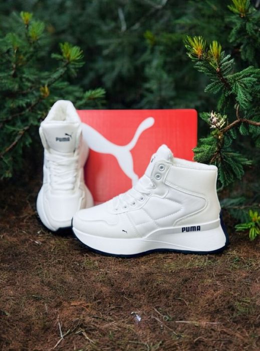 Женские зимние кожаные кроссовки Puma/жіночі зимові білі черевики пума