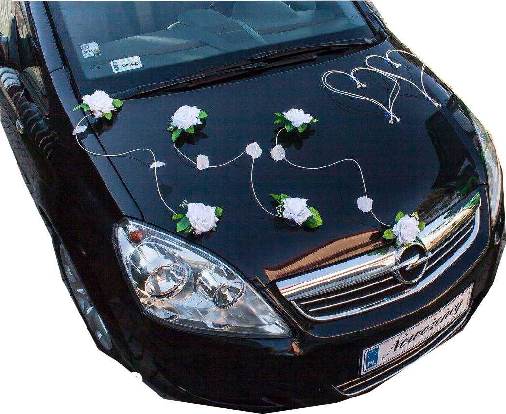Delikatna BIAŁA dekoracja na samochód do ślubu-ozdoby 023