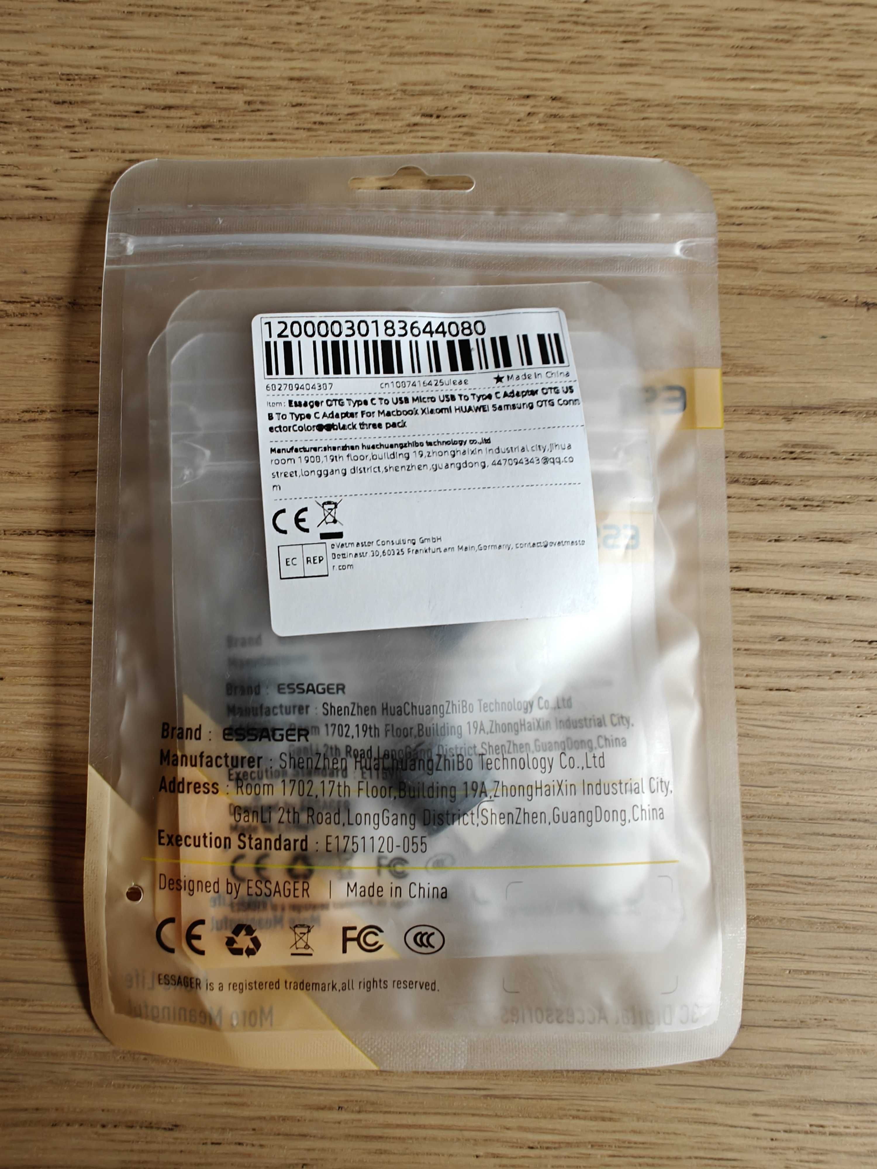 Adaptery Essager 3 przejściówki USB do USB-C i microUSB kpl.3 szt. OTG