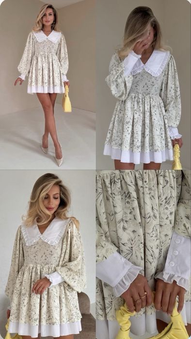 Сукня квіткова з білим коміром та манжетами