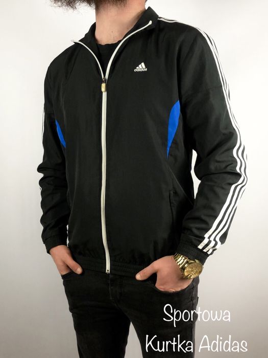 Czarna dresowa kurtka sportowa Adidas ortalion z lampasem kieszenie