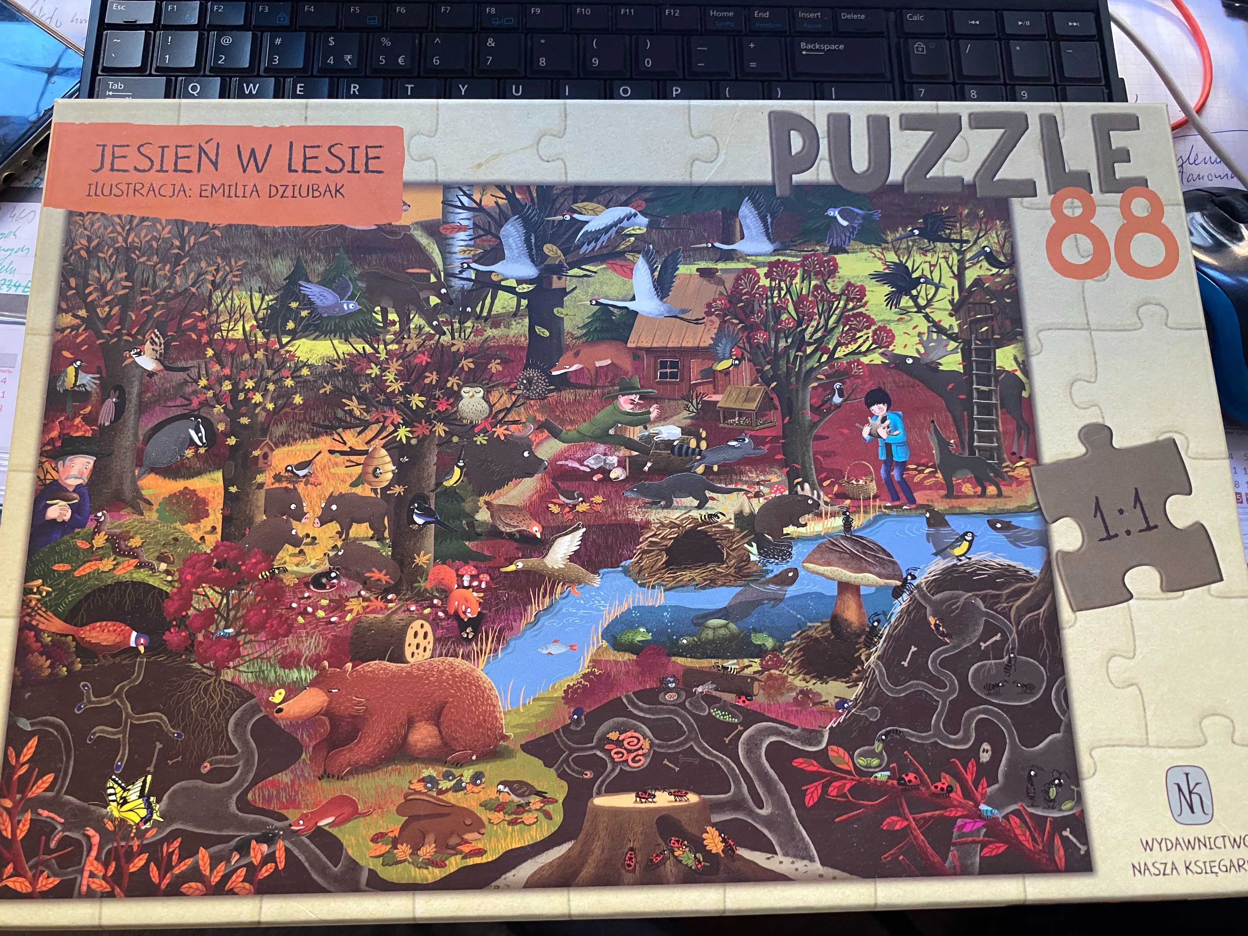 Puzzle wóz strażacki jesień w lesie mapa świata