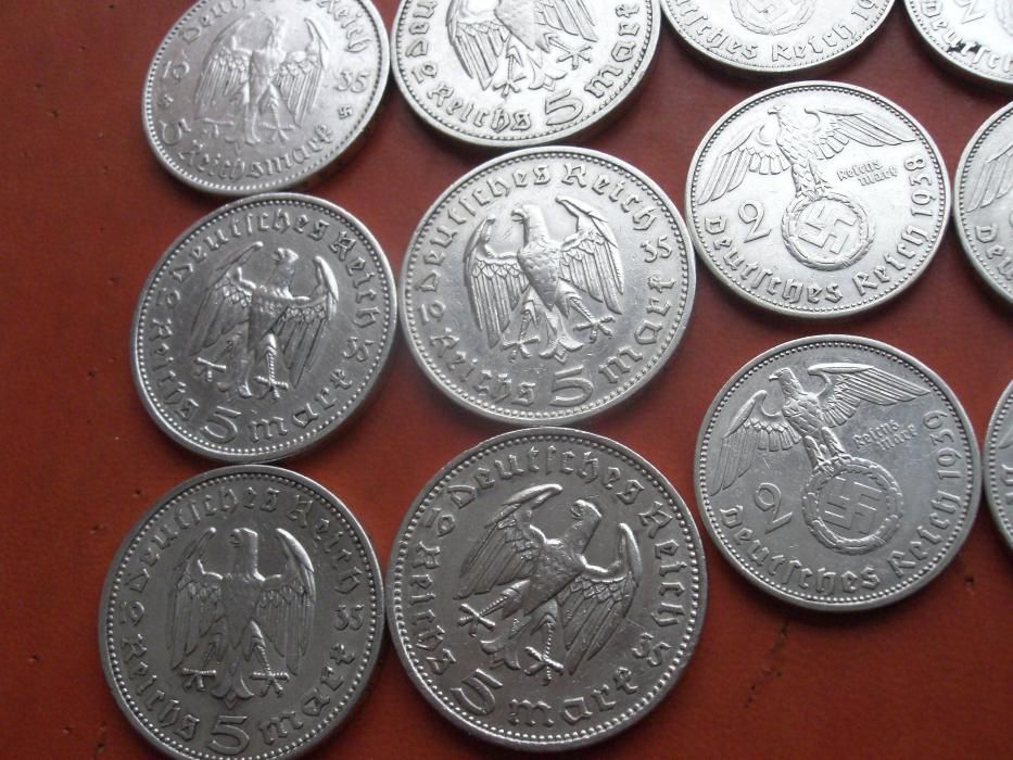 2 Марки  и 5 марок   Свастика 3 рейх Германия серебро Оригинал