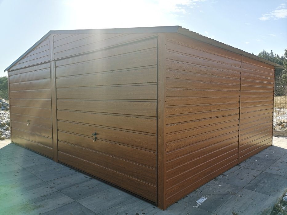 Garaże,garaż blaszany 6x6,6x5 dwuspadowe struktura drewna PRODUCENT
