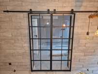 Drzwi szklane przesuwne podwójne loft – używane, bezbarwne