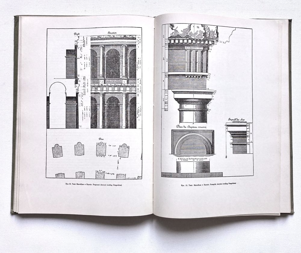 Stara książka Tablice Vignola O pięciu porządkach w architekturze 1955