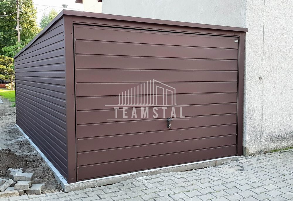 GARAŻ BLASZANY 3m x 6m poziom - spad tył - Brama uchylna TS269 3x6