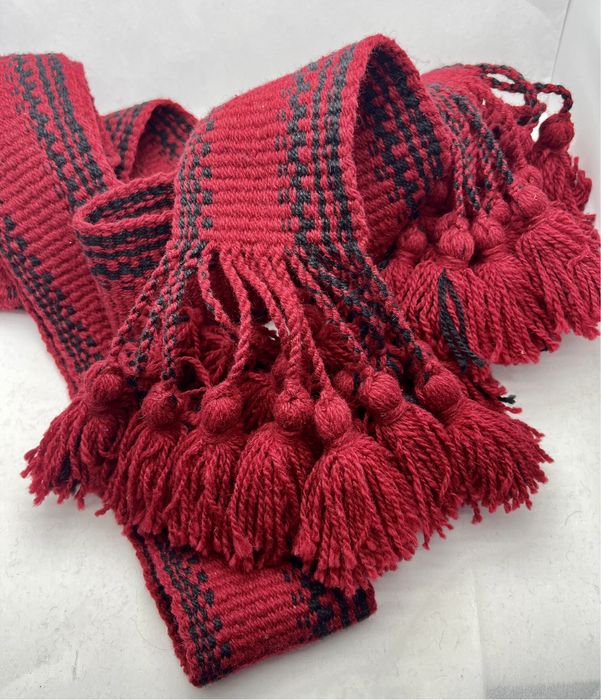 Бордовий тканий пояс напіввовна Червоний пасок крайка