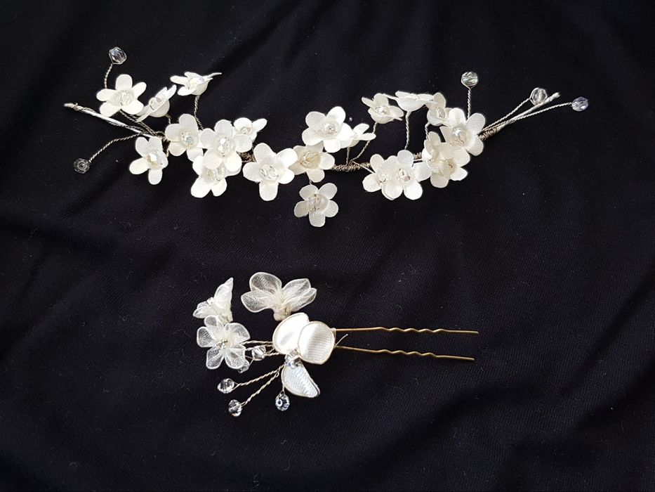 Ślubna spinka wsuwka do włosów butonierka kwiaty boho chic vintage