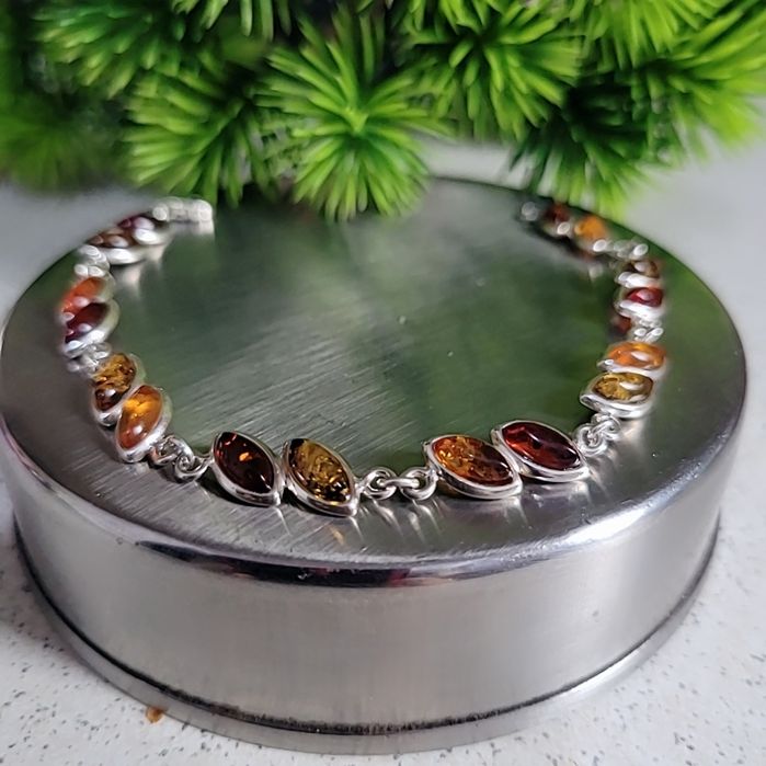 Srebrna bransoletka 925 z bursztynem