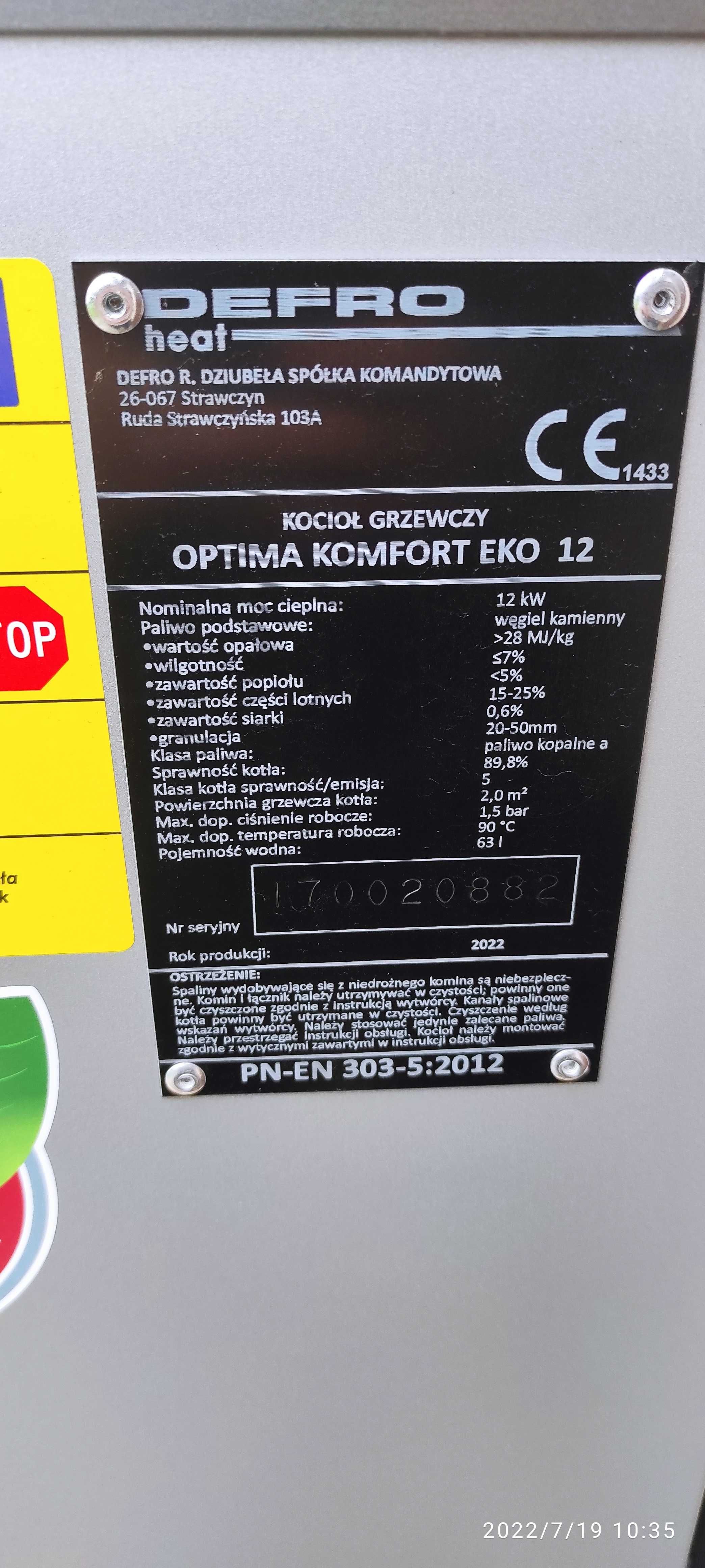 Kocioł Grzewczy Defro Optima Komfort Eko 12 - kocioł zasypowy