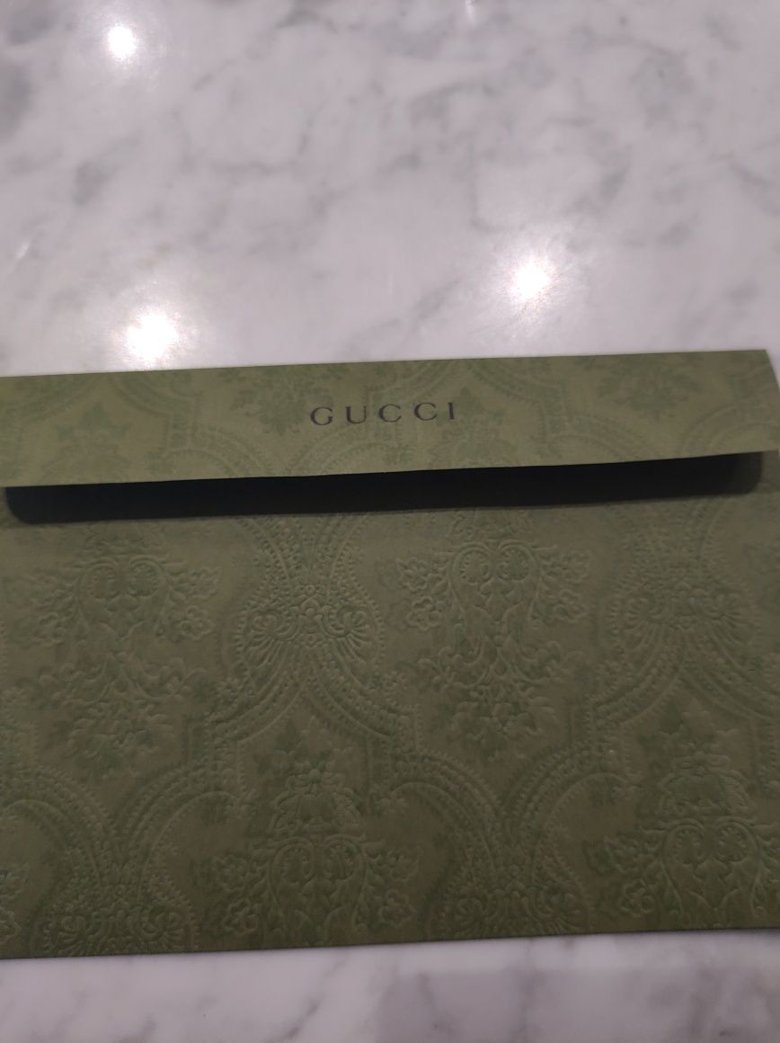 Gucci oryginalna zielona wzorzysta koperta z podziękowaniem 17x12 cm