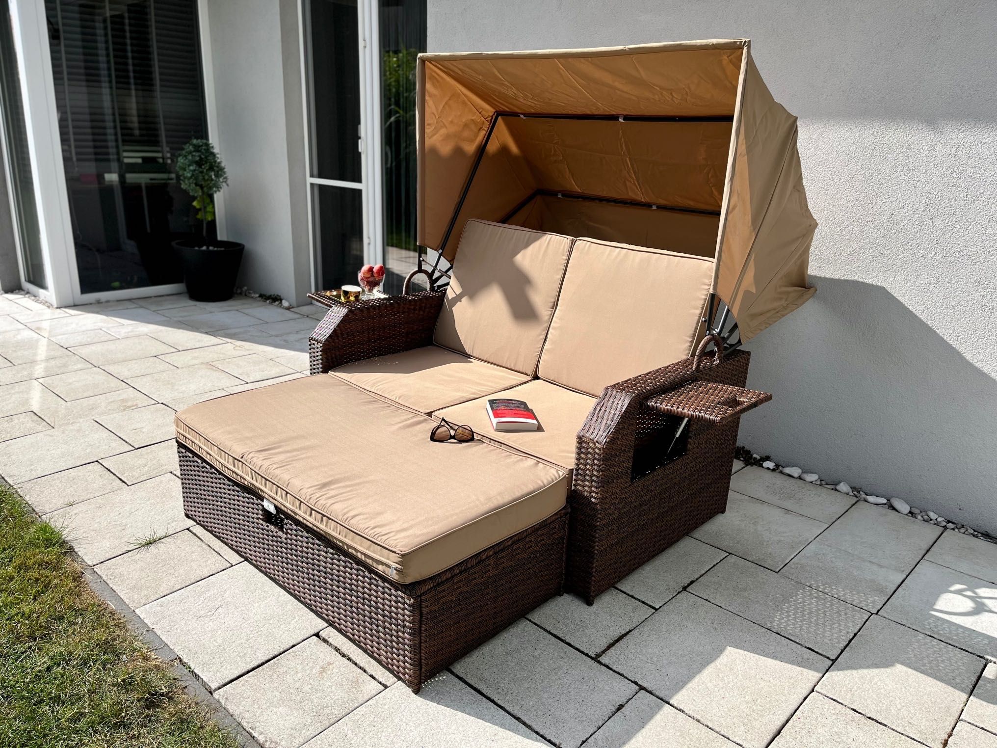 Leżanka CAPRI sofa pufa technorattan brąz