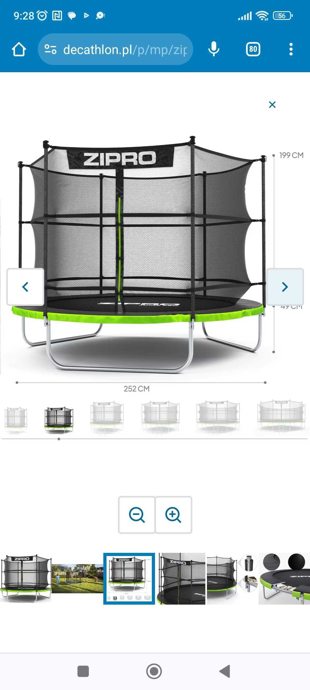 Trampolina ogrodowa zipro siatka wewnętrzna 252cm