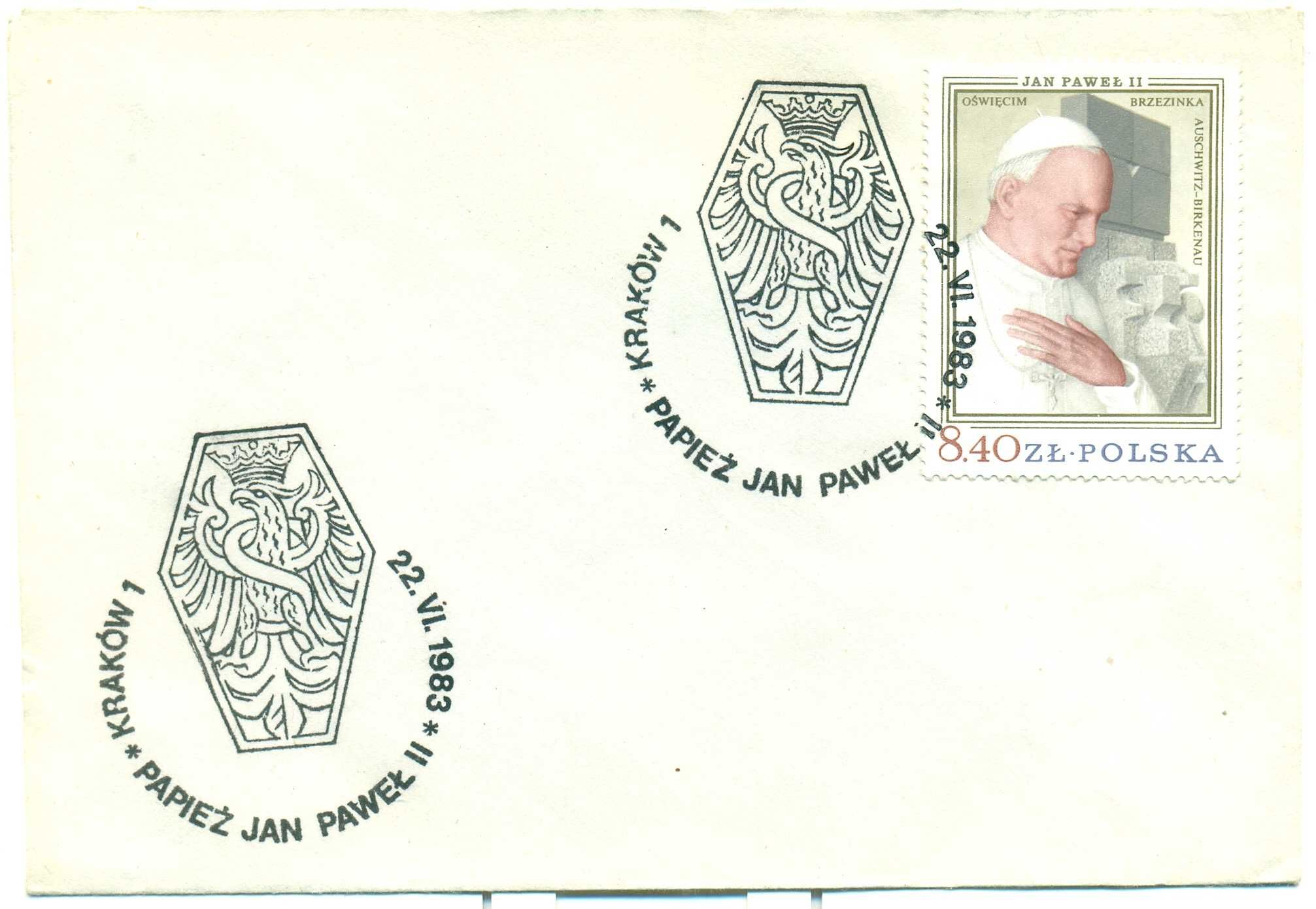 Koperty + znaczki i stemple Jan Paweł II 1983 (5szt.), 1987 (1szt.)