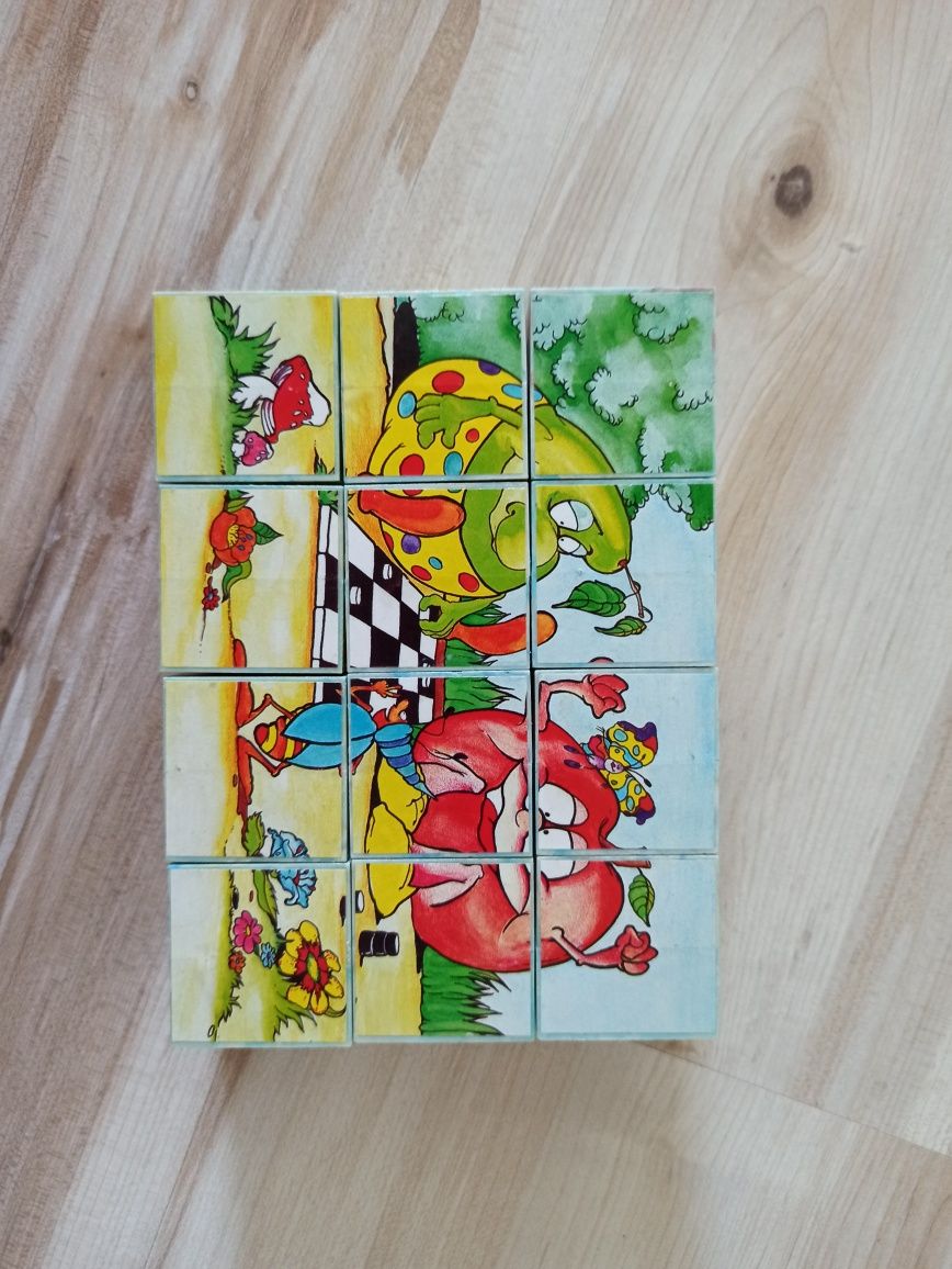 Stare klocki PRL układanka zabawka vintage owoce Poznań puzzle