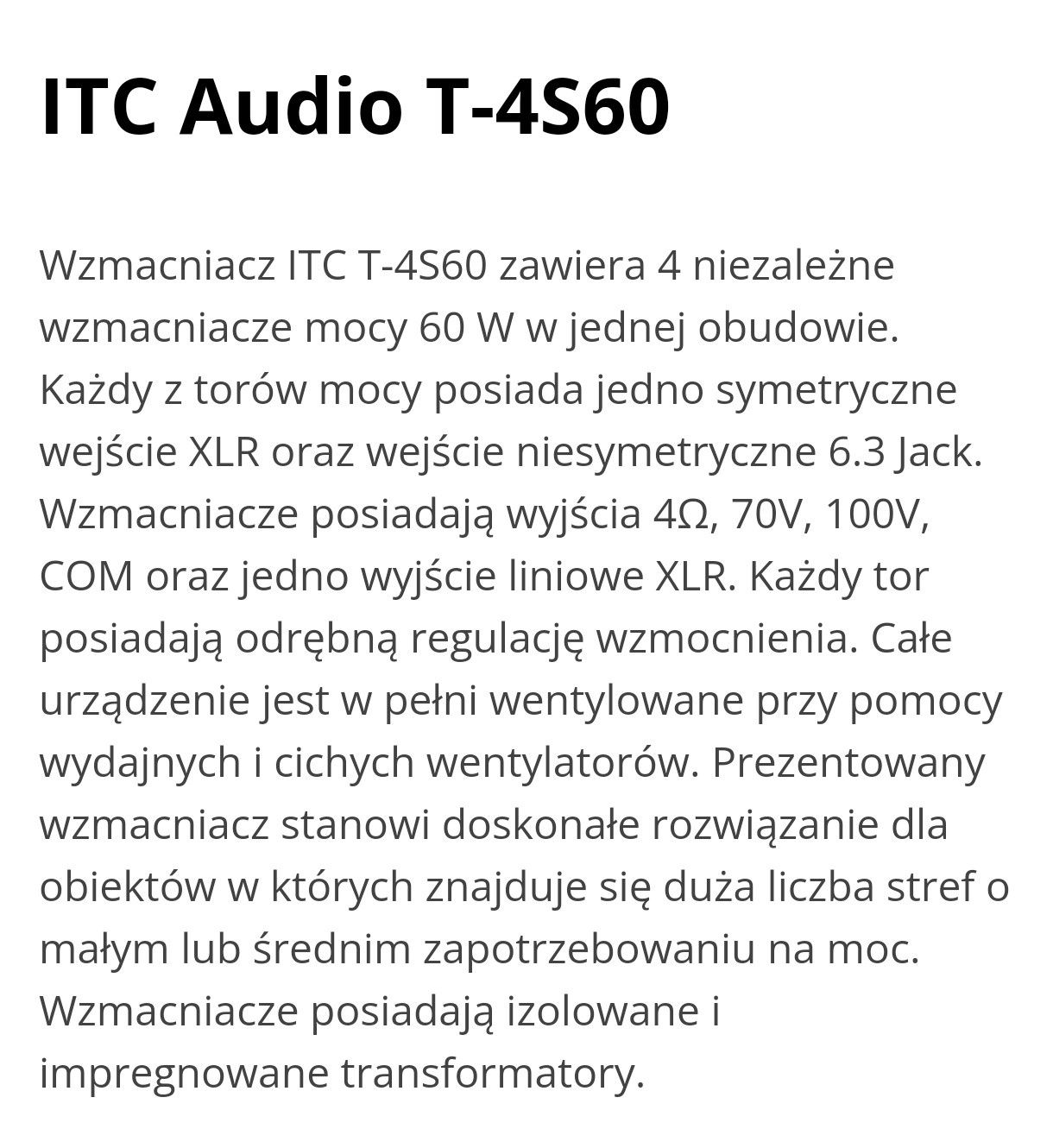 Wzmacniacz audio ITC T-4S60