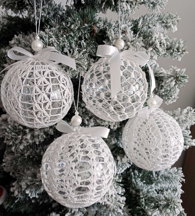 Zestaw 4 Szydełkowych Bombek - Handmade Boże Narodzenie