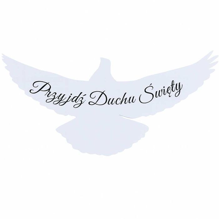 Gołębica styropianowa z napisem Przyjdź Duchu Święty