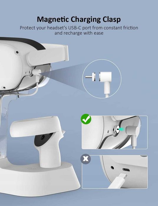 Stacja ładująca LED do gogli kontrolerów Oculus Quest VR biała