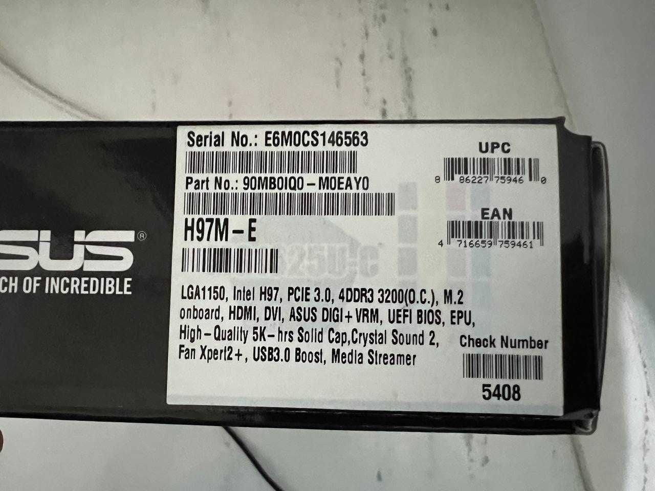 Материнська плата Asus H97M-E с процессором Intel Core I5-4690.