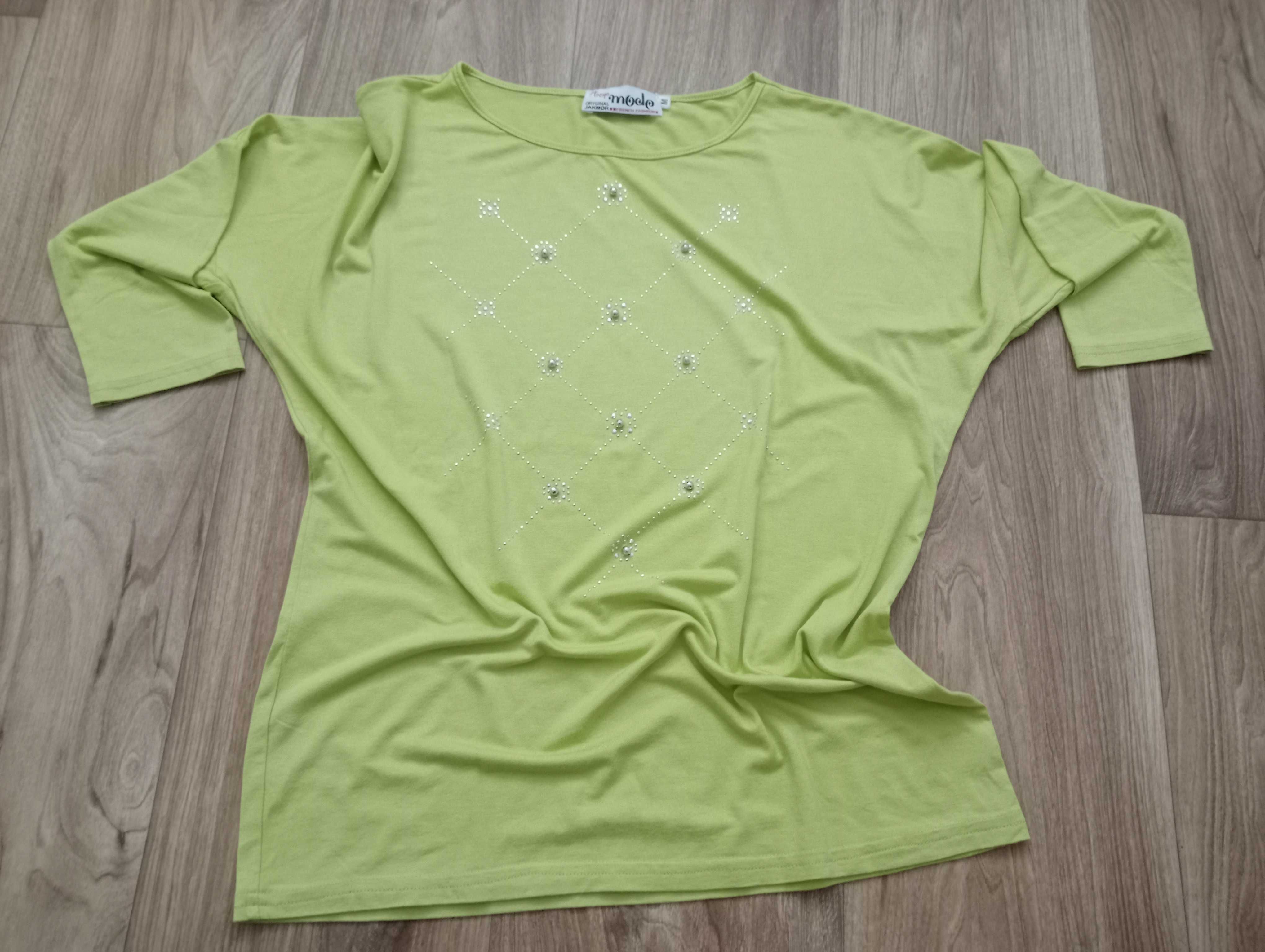 Bluzka z aplikacją, cyrkonie, zielona L/XL