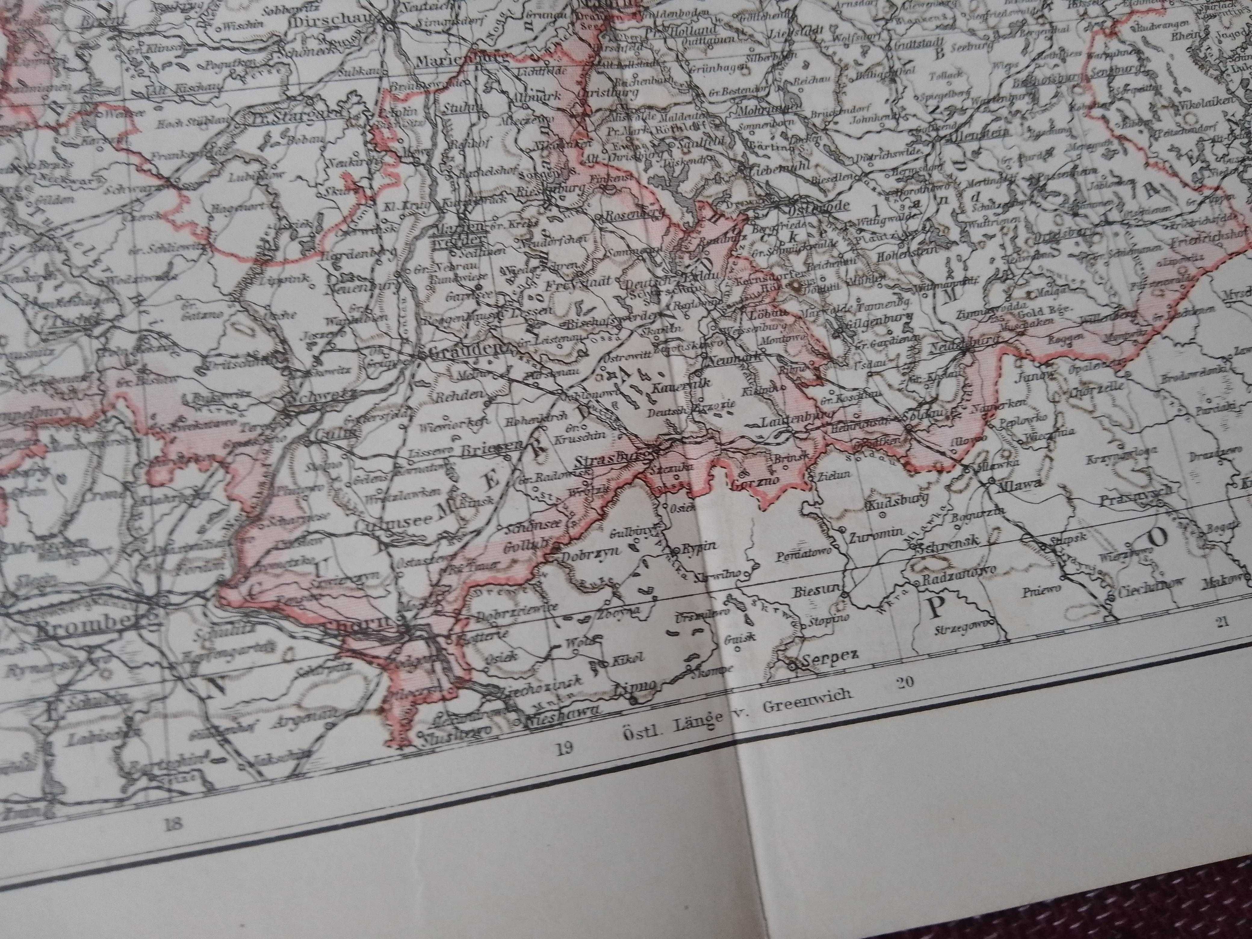 Prusy Wschodnie i Zachodnie  oryginalna XX . mapa do aranżacji