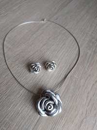 Kolczyki ì naszyjnik z zawieszką róża srebro 925